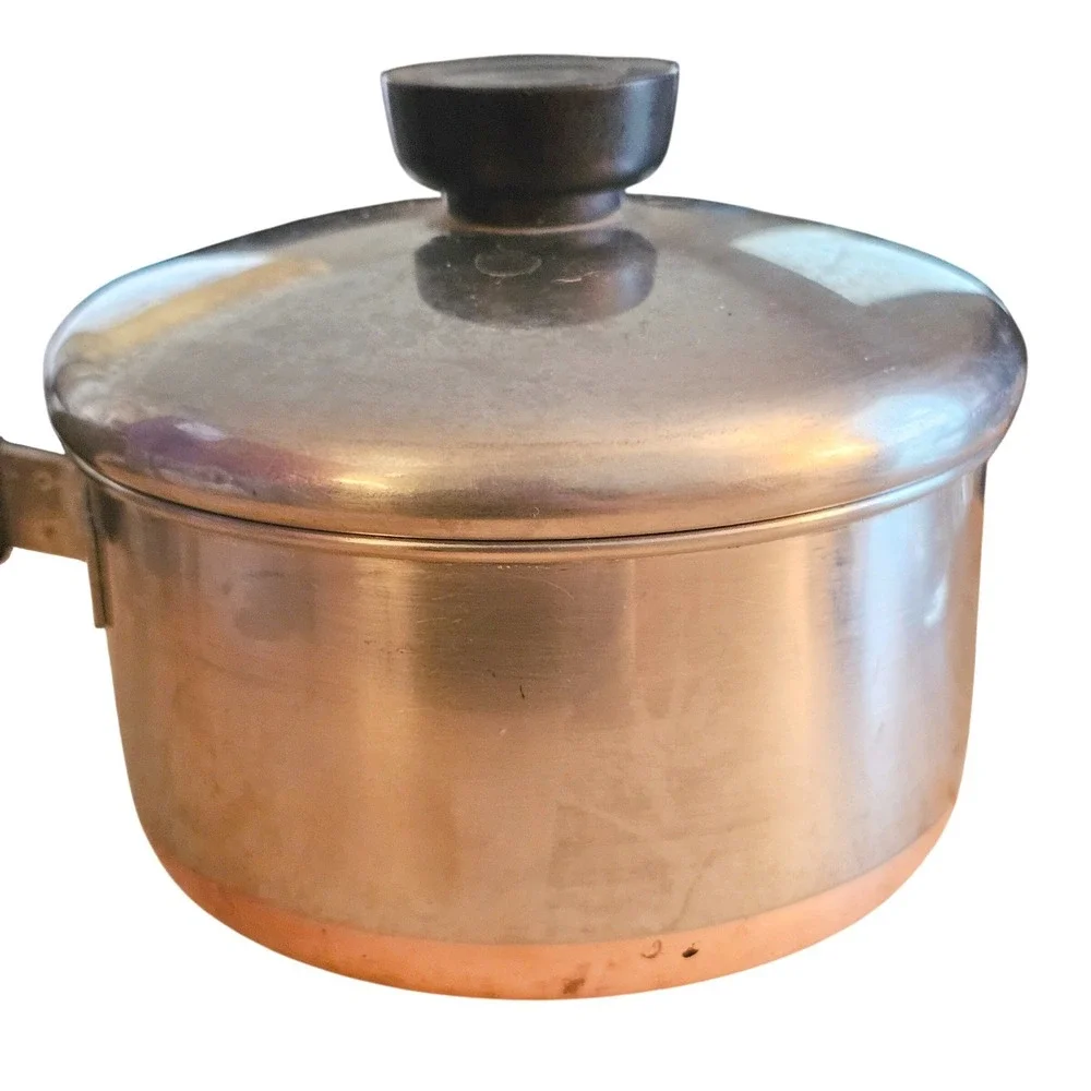 Pre-1968 Revere Ware 3 Qt Copper Clad Bottom Stainless Steel Saucepan Lid MCM